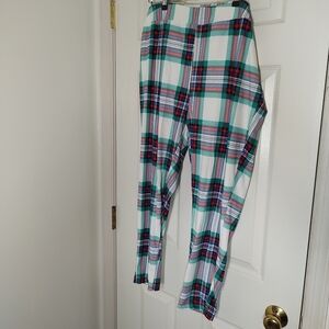 White Plaid Leggings with Teal and Red Check